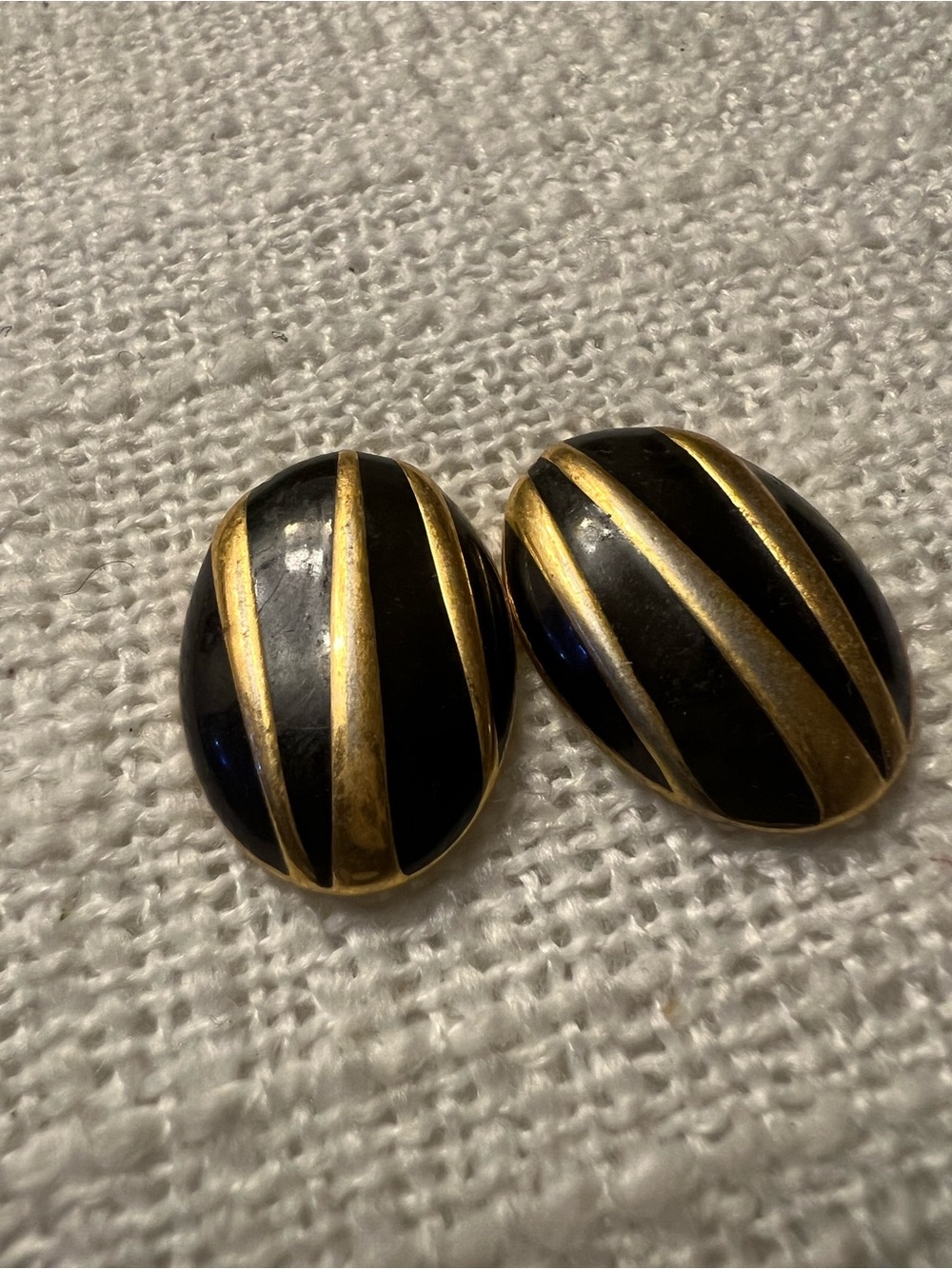 Black and Gold Striped Oval Earrings